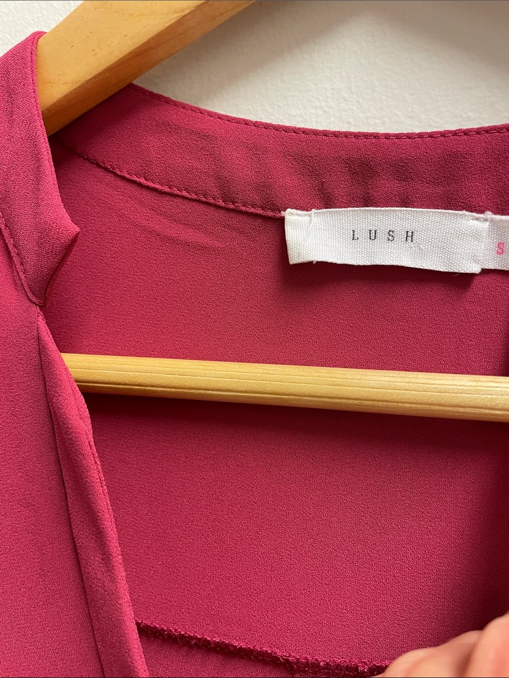 Lush Deep Raspberry V-Neck Long-Sleeve Blouse - Picture 2 of 3